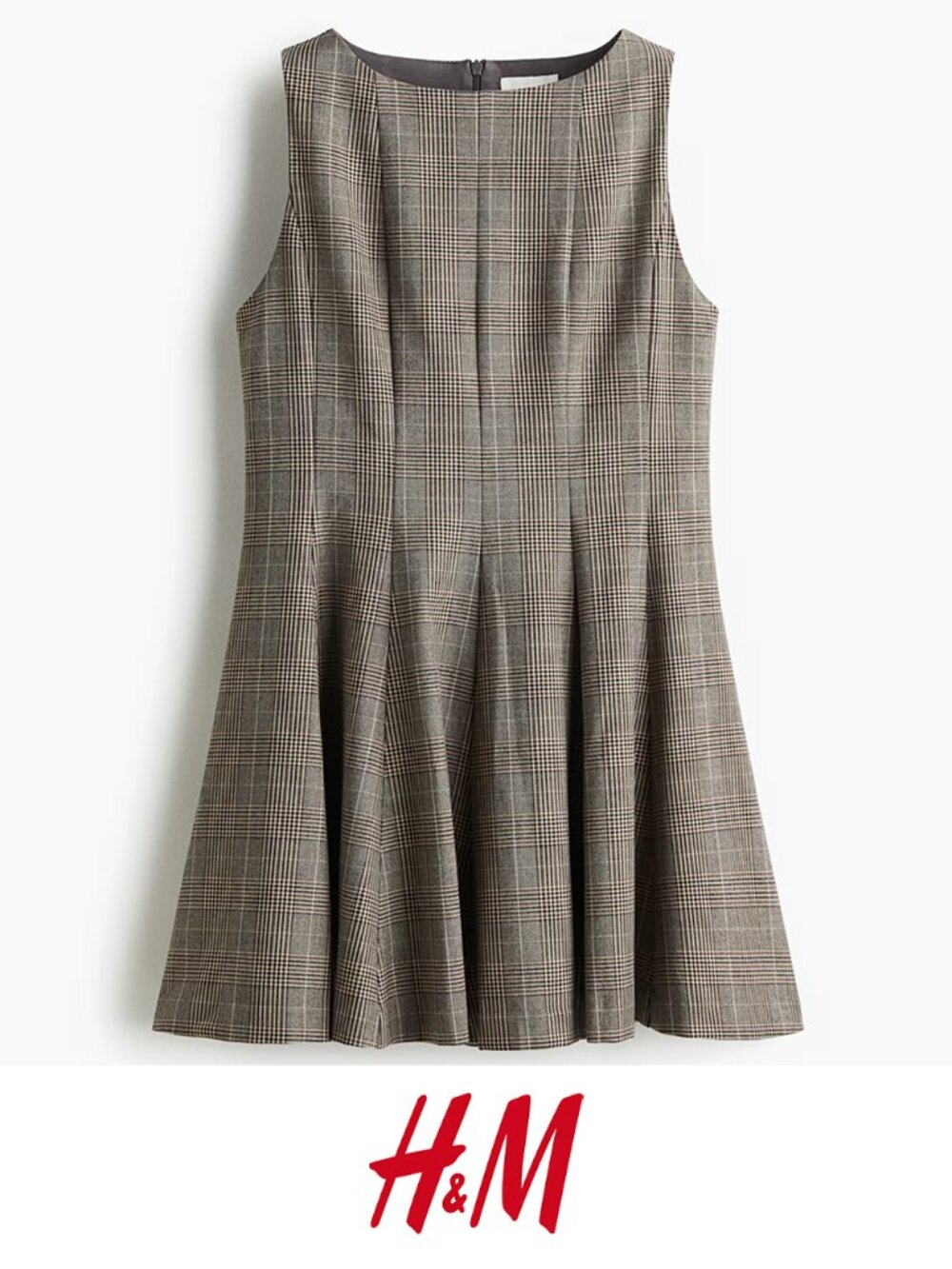 H&M XXL Tan Plaid Sleeveless Fit & Flare Twill Dress